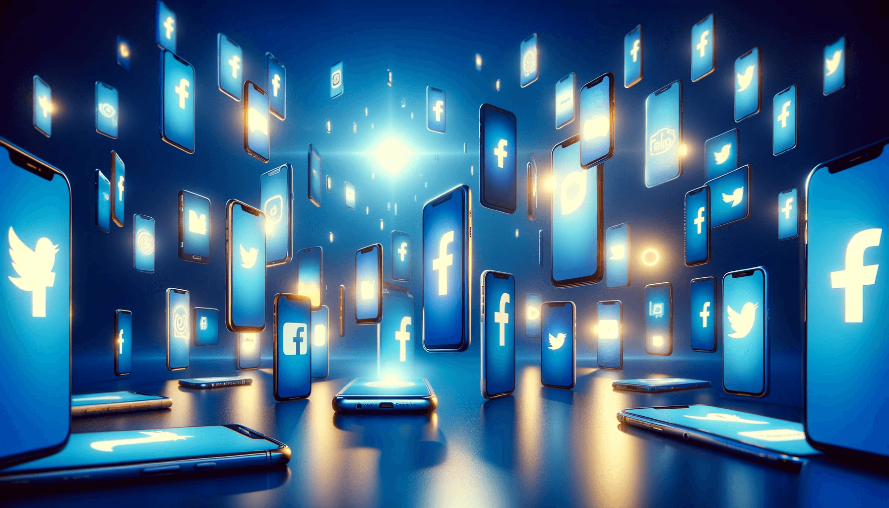 DALL·E 2024-04-09 14.01.57 - Imagine a heartfelt and creative scene where multiple smartphones float against a backdrop imbued with Facebook's signature blue. Each screen vividly .png